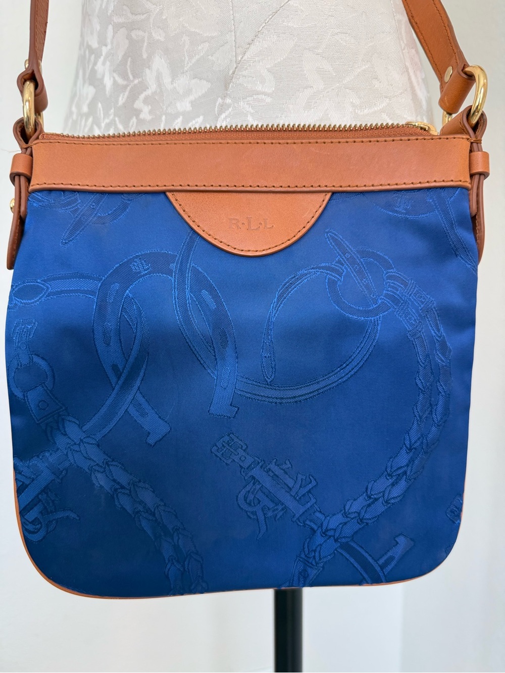 Ralph Lauren Leather Equestrian Horse Blue Purse Crossbody Bag.